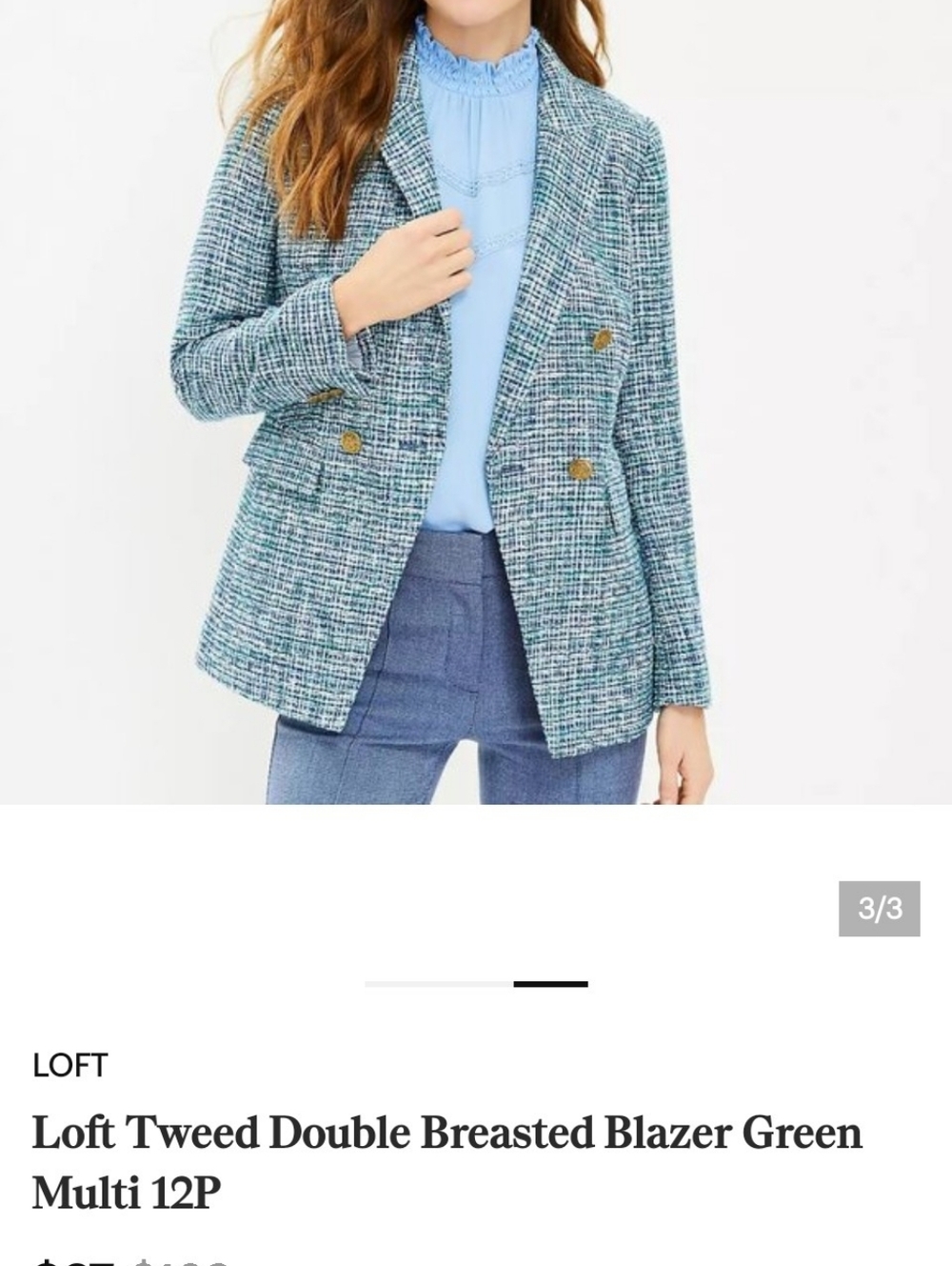 Ann Taylor LOFT 2 Pc Tweed Jkt In Size 0 And Skirt In Size 2P Blue Green Blend